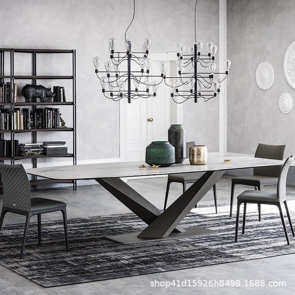 Nordic table marble modern brief postmodern light lavish rectangular home small family dining table and chairs combined