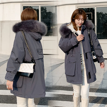2020 Winter Dress New thick cotton coat womens long Korean version of large size Parker uniform loose hair collar coat