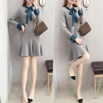 Knitted dress autumn 2020 new small slim thin bottom with long-sleeved skirt womens autumn and winter