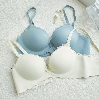 Small breasts show big underwear women gather flat chest special upper support to prevent sagging thick seamless one-piece bra set