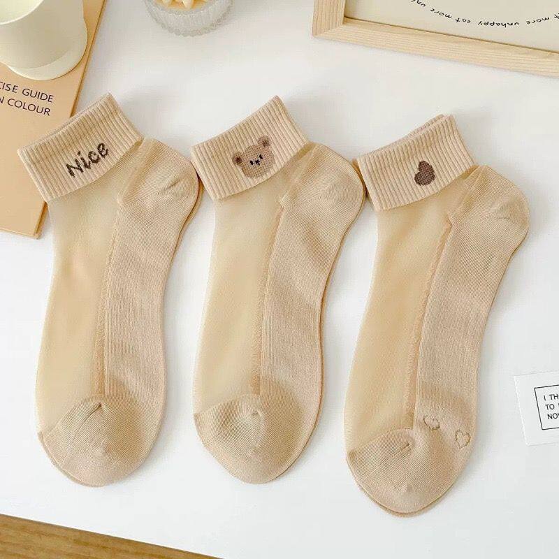 夏季袜子女轻薄款棉底透气防滑短筒袜简约肤色新款肉色玻璃丝中筒