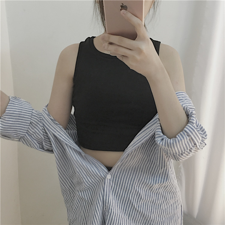 Hồng Kông-phong cách retro sling của phụ nữ mùa hè đoạn ngắn rốn không tay t-shirt bên ngoài dưới cùng của Harajuku nhỏ tươi vest top áo kiểu đẹp