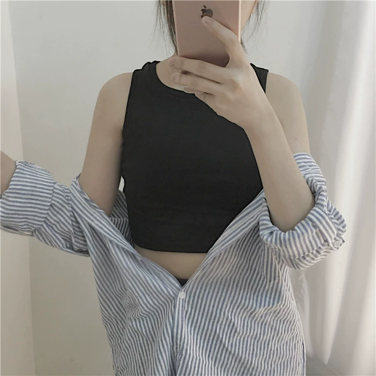 Hồng Kông-phong cách retro sling của phụ nữ mùa hè đoạn ngắn rốn không tay t-shirt bên ngoài dưới cùng của Harajuku nhỏ tươi vest top