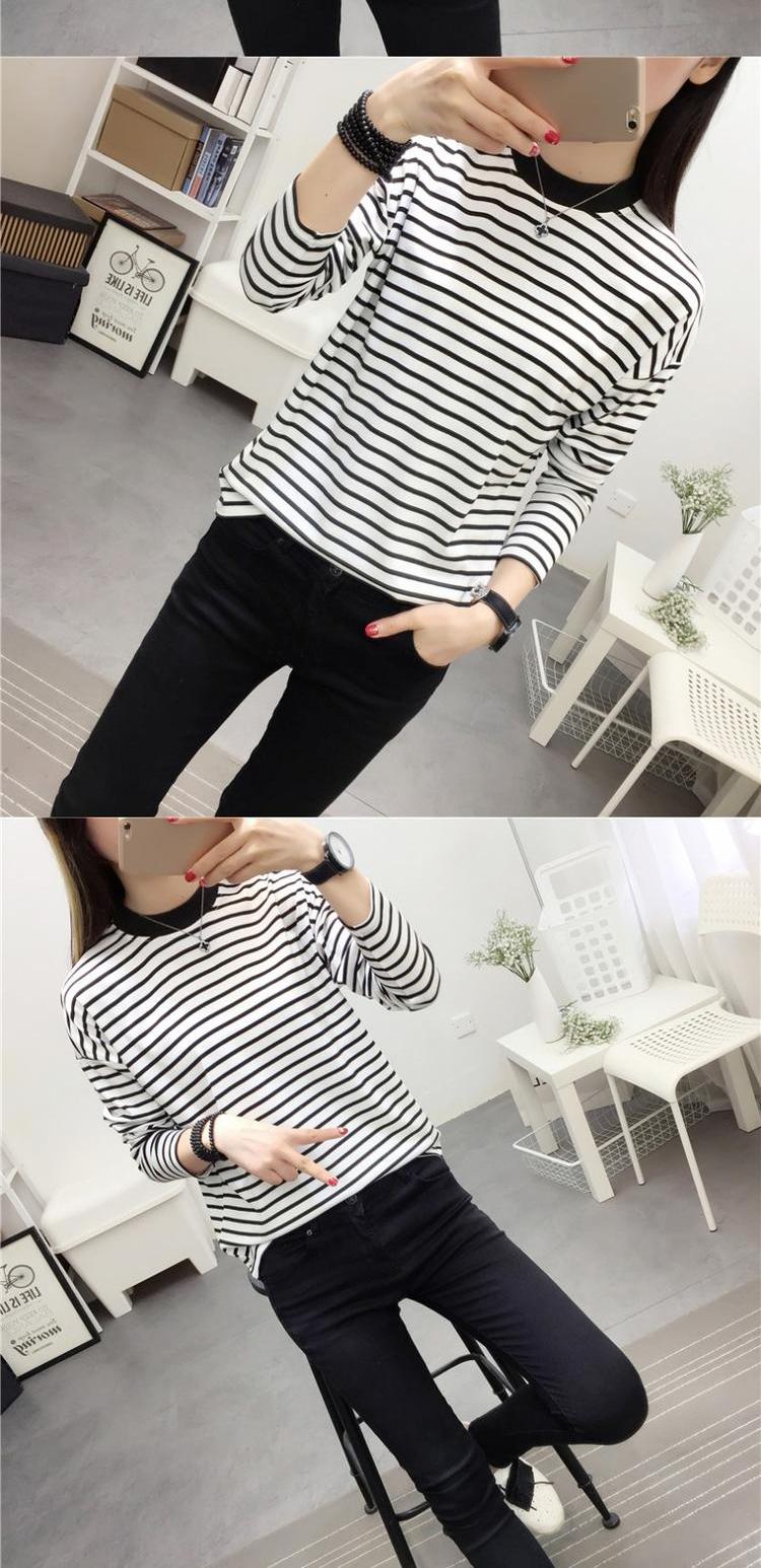 Hàn Quốc ulzzang mùa thu mới sọc ngang mỏng rộng kích thước lớn áo len dài tay phần mỏng áo thun nữ sinh áo thun nữ tay dài