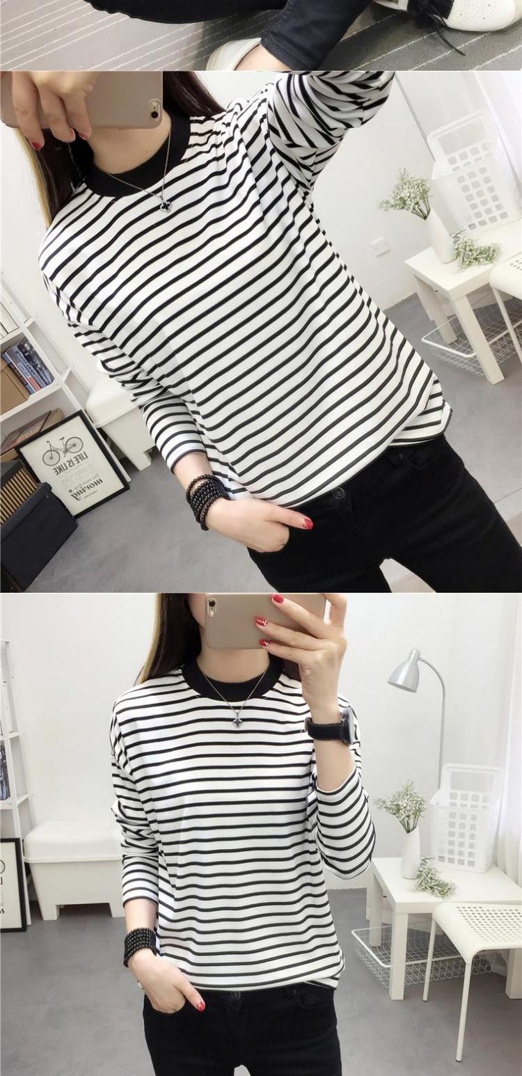 Hàn Quốc ulzzang mùa thu mới sọc ngang mỏng rộng kích thước lớn áo len dài tay phần mỏng áo thun nữ sinh áo thun nữ tay dài
