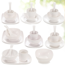 Melamine hotel Table tableware plastic imitation porcelain white plate dish set hot pot restaurant tableware four-piece commercial