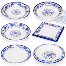 Melamine Green Flower Porcelain Plate Plastic Imitation Porcelain Hotel Restaurant Vegetable Dish Commercial Round Deep Soup Pan Fish Pan Rice Dish Dish tray