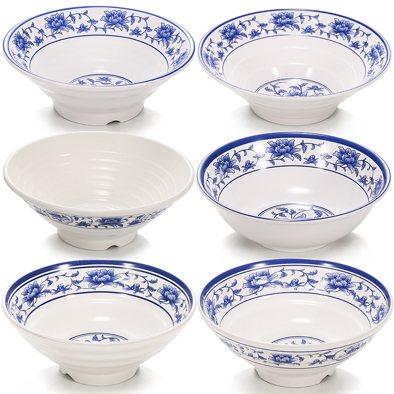 Dense Amines Green Flower Porcelain Plastic Bowl Large Bowl Commercial Imitation Porcelain Hotel Dining Room Lanoodle Bowl Rice Noodle Bowl Rice Noodle Bowl Beef Broth Noodle Bowl
