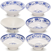 Melamine blue and white porcelain plastic bowl Large bowl Commercial melamine hotel restaurant ramen noodle bowl Rice noodle bowl Beef soup noodle bowl