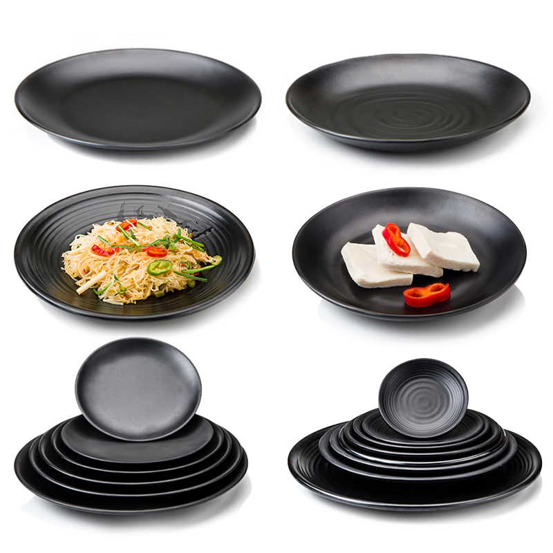 Black melamine plate plastic disc imitation porcelain restaurant hot pot tableware barbecue shop creative cold dish snack commercial