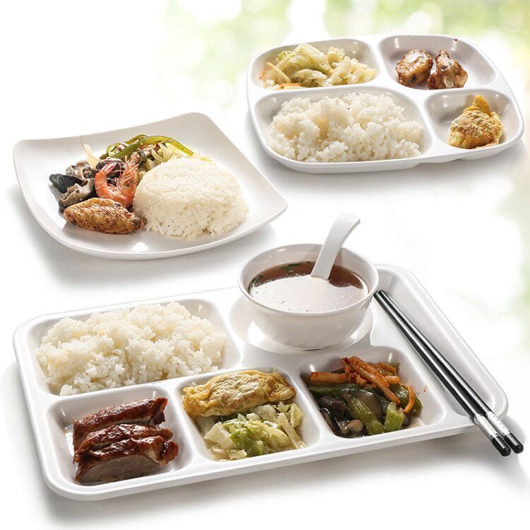 Melamine Dinner Plate with Four or Six Compartments, Fast Food Plate, Imitation Porcelain Plastic, School Cafeteria Tableware Set, Multi-Compartment Meal Plate, Rice Plate Melamine Dinner Plate with Four or Six Compartments, Fast Food Plate, Imitation Porcelain Plastic, School Cafeteria Tableware Set, Multi-Compartment Meal Plate, Rice Plate