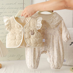 Baby Clothes, Spring and Autumn Vest Set, Baby Girl Jumpsuit, Newborn Full-Month Romper, Outing Outfit, Two-Piece Set