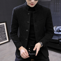 Autumn youth mens casual collar windbreaker men Korean version of the trend slim short woolen suit coat coat men