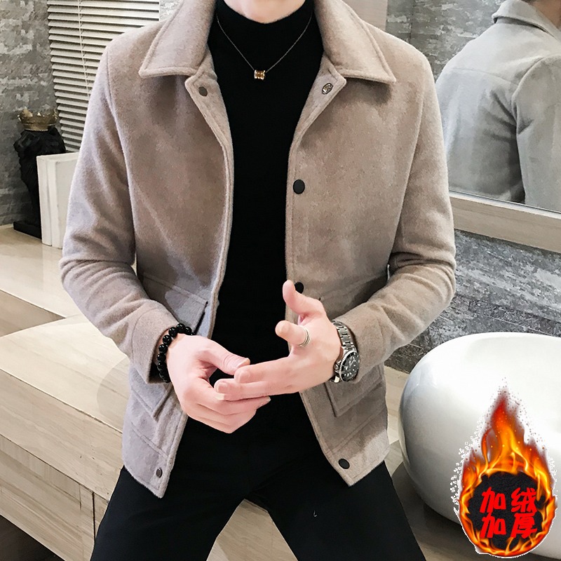 Autumn Winter Short Little Wind Closet Men's Korean version Trend to take up Casual Imitation Mink Suede Jacket Jacket Youth Handsome
