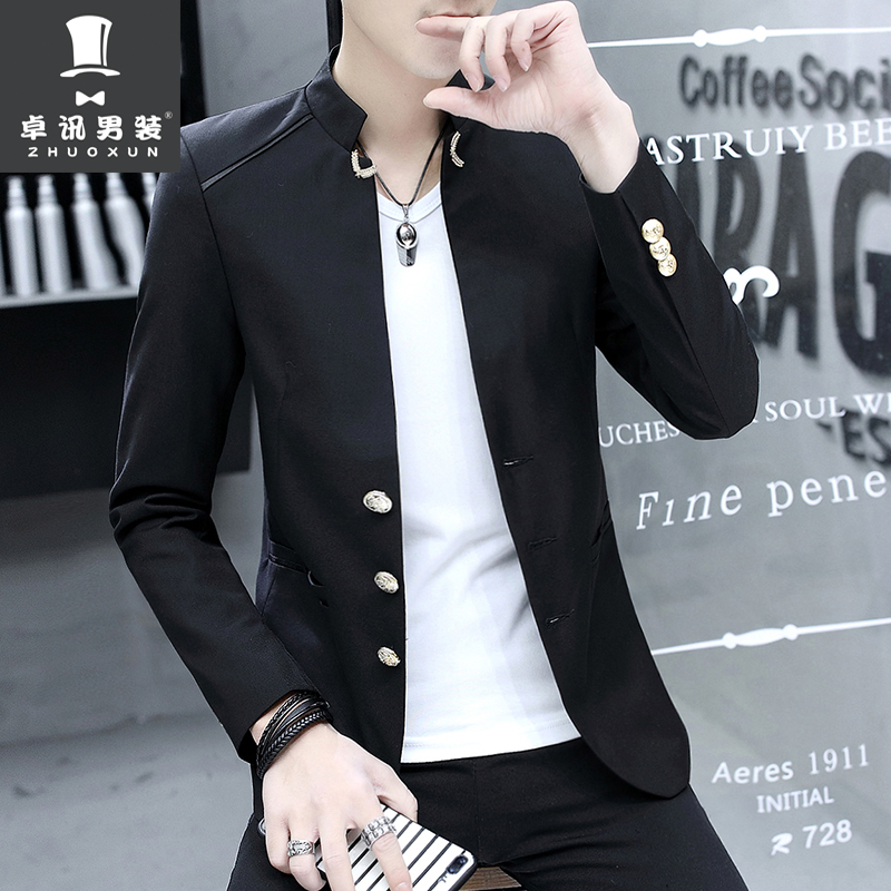 Spring men's stand Western-style Korean version Repaired Single single jacket Youth handsome suit Zhongshan Suit Jacket Man Tide