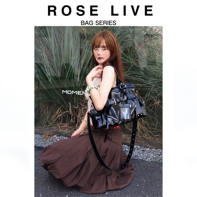 Rose Live2026 Autumn New Vintage Motorcycle Large Capacity Single Shoulder Crossbody Hot Girl Oil Wax Leather Tote Bag
