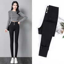 Black high-waisted jeans womens spring and autumn 2021 New slim Joker tight-fitting nine-foot smoky gray trousers