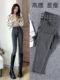 Smoke Gray High-Waisted Skinny Jeans for Women, 2024 Autumn and Winter New Style, Slim Fit, Fleece-Lined, Tight Pencil Pants