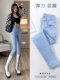 Light-colored high-waisted jeans for women, spring and autumn 2025 new elastic tight-fitting black velvet petite pants