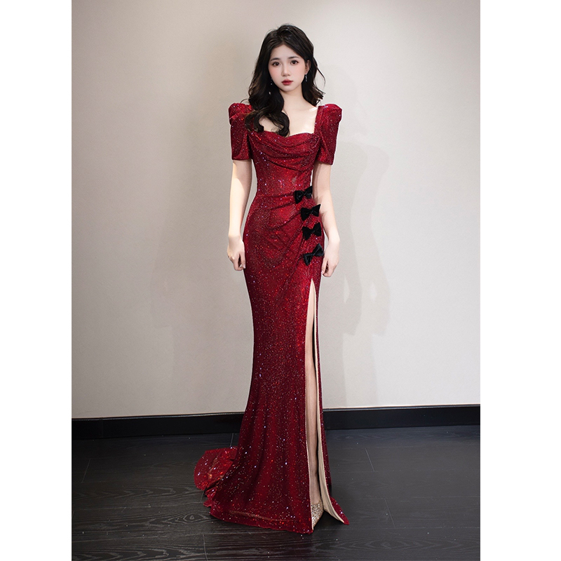 Red Evening Dress for Women 2026 New Style High-End Banquet Performance Sequin Fishtail Dress Host Super Beautiful Engagement Red Evening Dress for Women 2026 New Style High-End Banquet Performance Sequin Fishtail Dress Host Super Beautiful Engagement