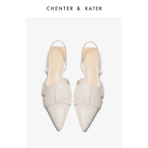 Small CK2022 new pint cross with decorative pointed light mouth pure color heel coarse heel sandal nude slippers single shoe woman