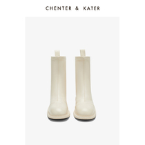 Small CK boots Child coarse heel 2021 Winter new Inn wind coarse heel nude boots Fried Street Little Short Boots Lean Martin boots