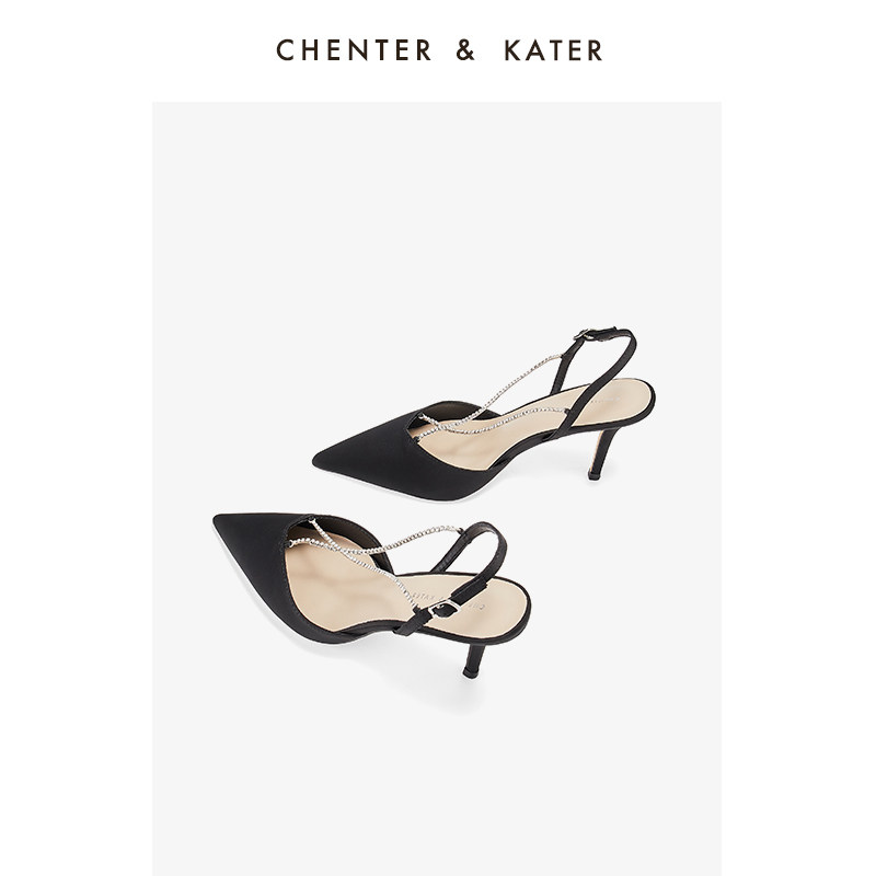 Little CK high heel shoes women summer 2021 new fairy style pointed toe stiletto heel rhinestones word strap strap sandals