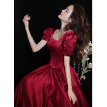 Toast women 2021 new little bride temperament Noble wine red engagement dress back clothing summer