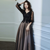 Black evening dress dress female 2021 new art test temperament socialite annual meeting long banquet dress fairy high end