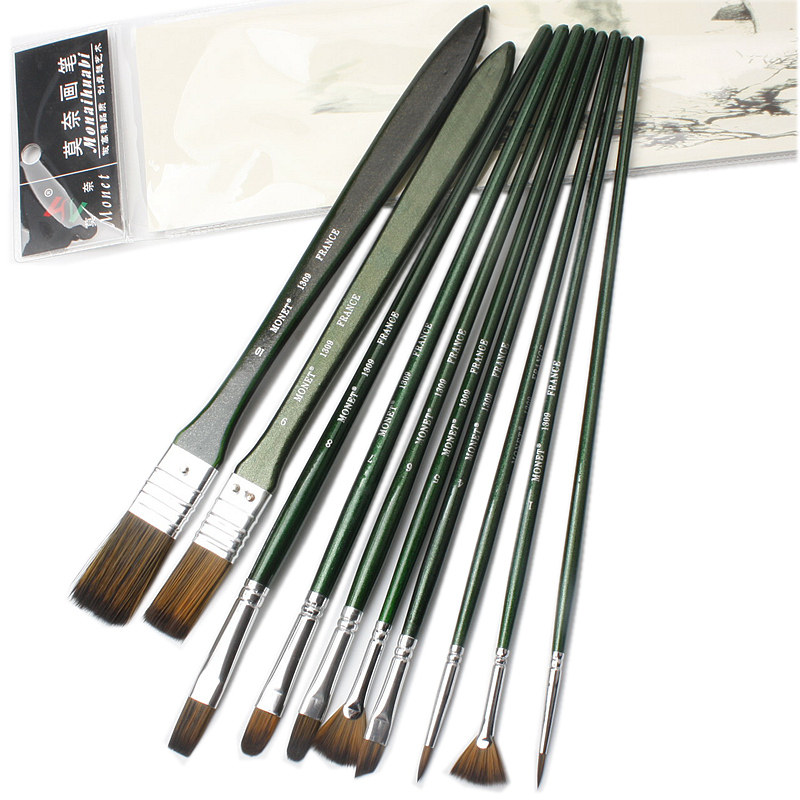 MONET MONET 1309 Nylon wool gouache brush set Acrylic brush set 10-pack painting soft hair acrylic brush set Student adult painting pen