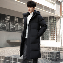 Winter mens down jacket medium-long Korean version of the tide brand thickened knee-high youth jacket mens junior and high school students