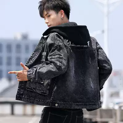 2021 new autumn hooded denim coat men's Korean trend ins Tide brand tooling jacket jacket men's clothes