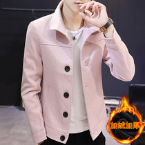 2020 new autumn and winter velvet thickened windbreaker mens Korean version of the trend short wool jacket jacket mens pink