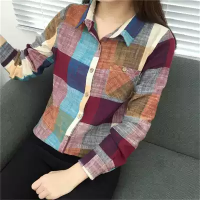 Spring 2021 new cotton plaid shirt women's long sleeve Korean version of loose versatile color combination shirt shirt jacket