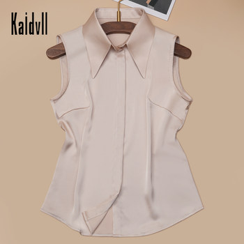 Korean Style Chiffon Shirt Top for Women, Versatile Professional Shirt Collar, Inner Layering Shirt, Layered Vest, Sleeveless Shirt