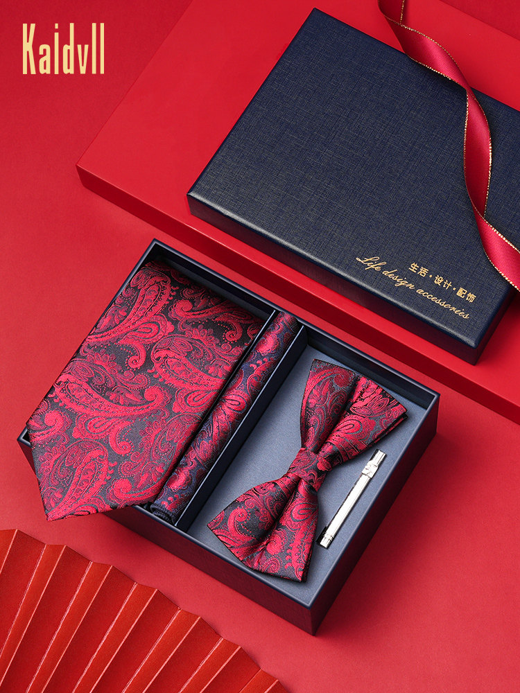 Wine Red Wedding Tie for Groom and Groomsmen, Zipper Style, No Need to Tie, Hand-Tied Formal Suit, Lazy Style