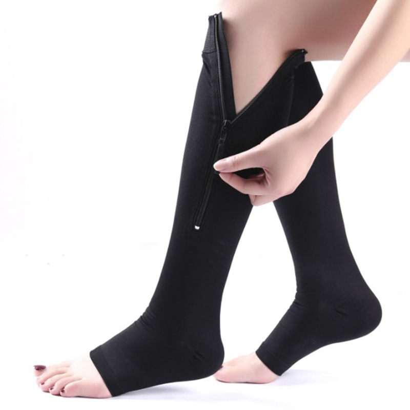 Leg pressure section socks Women's body shaping mid-tube zipper function draw calf socks really with foot beauty legs inside tights