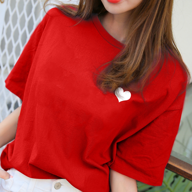 Pure cotton short-sleeved women's 2021 new loose T-shirt women's red top student Korean summer T-shirt love printing