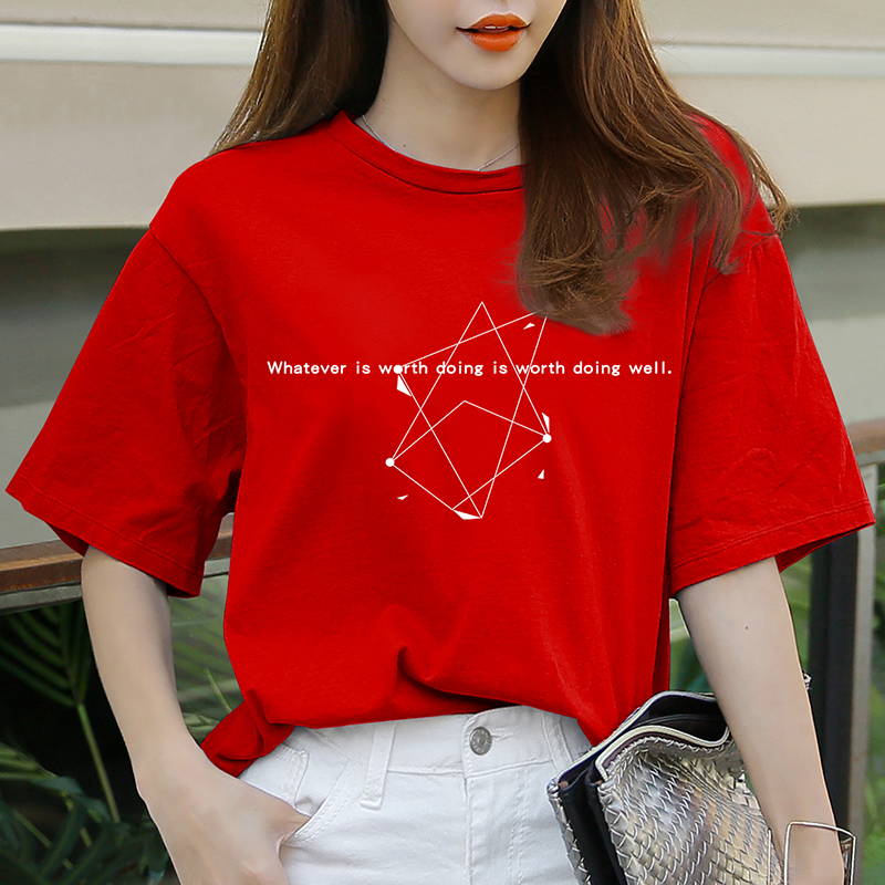 Loose T-shirt women's short-sleeved 2021 summer new red pure cotton round neck half-sleeve top ins tide student Korean version