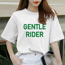 Letter printed cotton T-shirt female 2020 new short sleeve white loose round neck top student Korean version Wild
