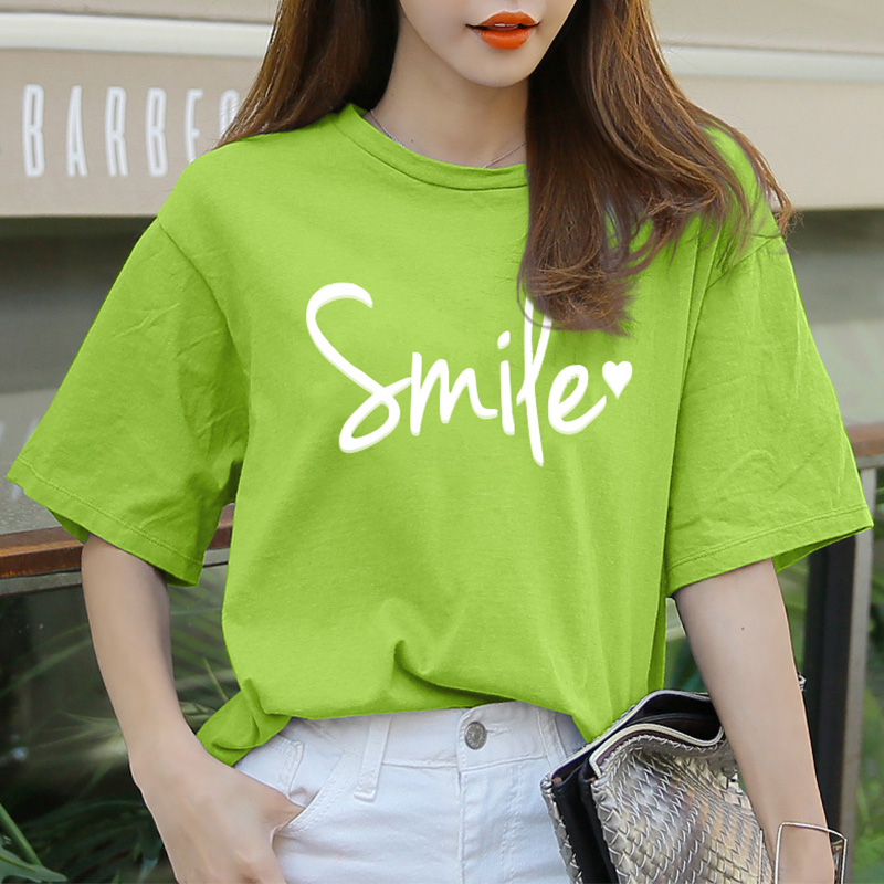 Pure Cotton Bull Oil Fruits Green T-shirt Short Sleeve Woman 2022 New half sleeves loose large size Smear Tea Green Blouse Shallow Green Summer