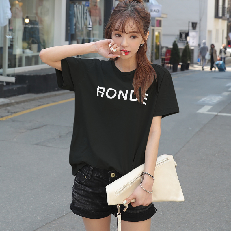 Black T-shirt female short sleeve summer dress new 2022 blouse loose Korean version student 100 hitch big size circle collar T-shirt