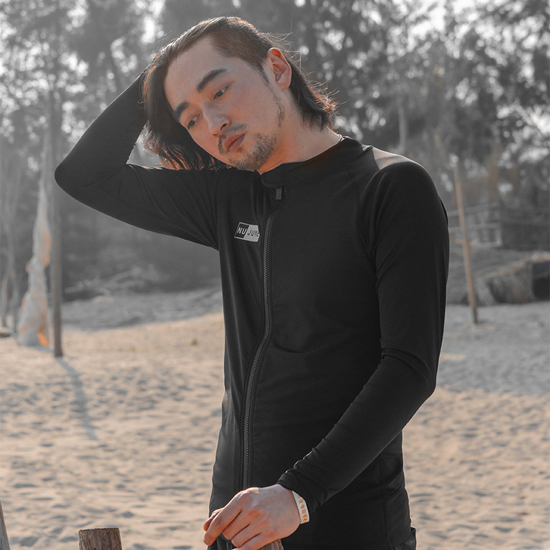 NU - JUNE Swimsuit male sleeve trousers plus a large two - piece surfing jellyfish adult zipper sun - protection suit
