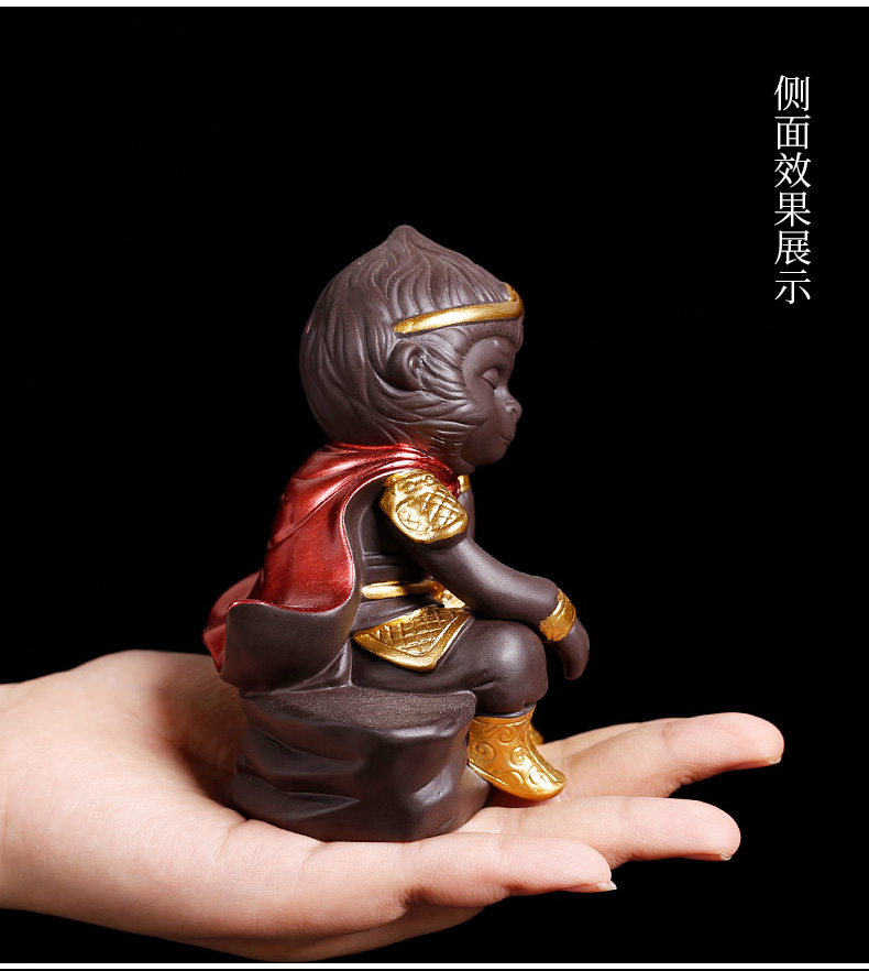 Kung fu tea set creative play purple sand tea tea pet furnishing articles on - board, small monkey monkey King wu empty interior decoration