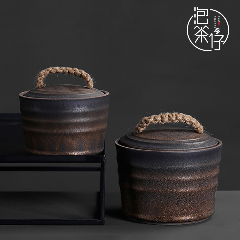 Caddy fixings ceramic POTS retro nostalgia thick clay pot small jar home tea cylinder empty as cans with cover POTS