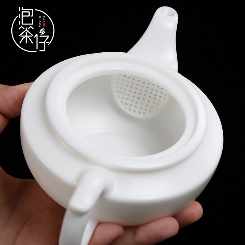 Inferior smooth high white porcelain biscuit firing guo - jin zhang complete manual han flat pot kunfu tea tea is tea pot ceramic pot