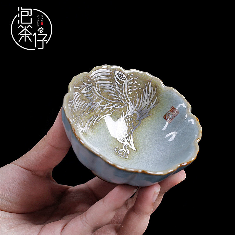 Ru kiln open ice cracking glaze pure hand-painted ceramic kung fu small tea cup single master cup tea cup