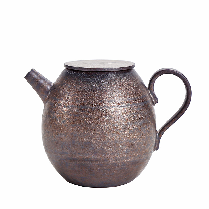 Antique gold coarse pottery checking ceramic teapot retro copper tea kung fu tea set a single small teapot