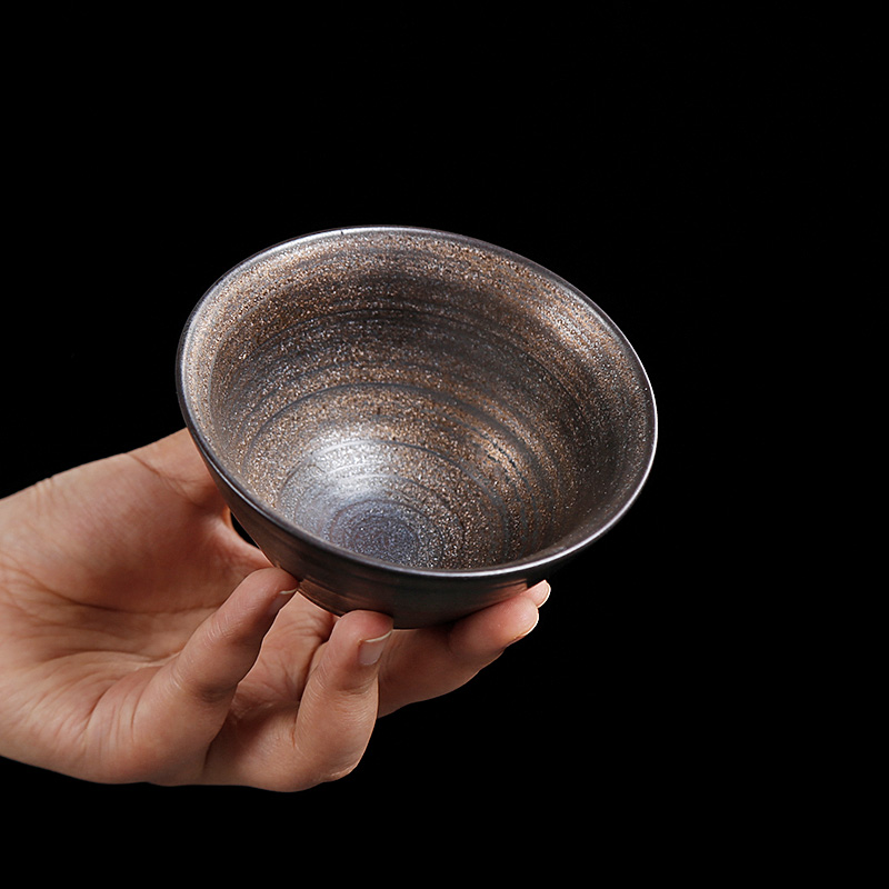 Japanese coarse pottery gold tureen large lid ceramic bowl is only three bowl of tea cups to serve tea, kungfu tea set