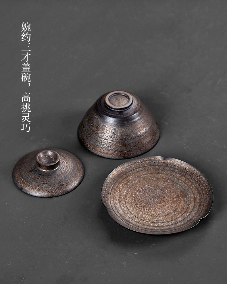 Japanese coarse pottery gold tureen large lid ceramic bowl is only three bowl of tea cups to serve tea, kungfu tea set